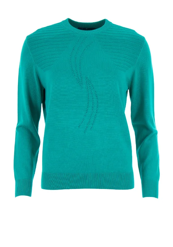 Castle of Ireland Embellished Jumper, Green Zippered Buttoned Snapped