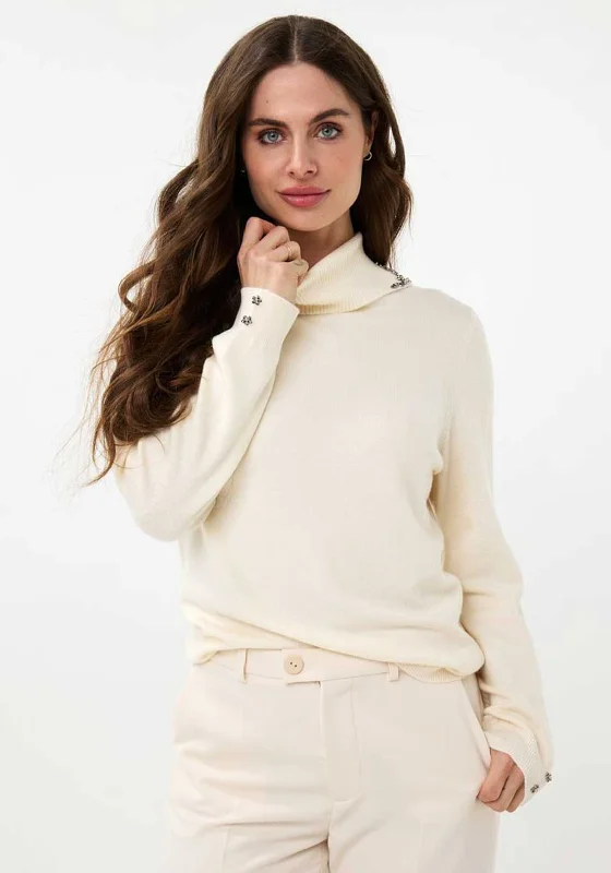 EsQualo Embellished Polo Neck Jumper, Beige Casual Formal Business