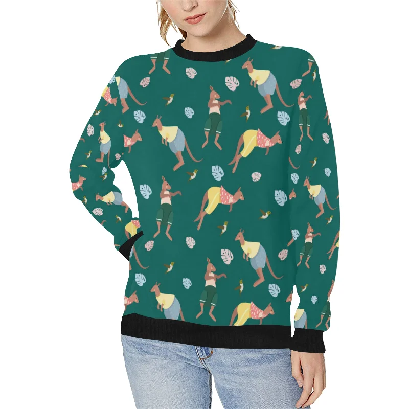 Kangaroo leaves pattern Women's Crew Neck Sweatshirt Hoodie with Bell Sleeves Flared Feminine