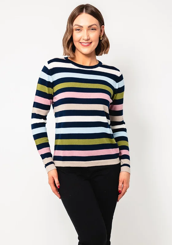 White Stuff Striped Knit Wool Sweater, Multi-Coloured Hooded Sweater Collared Sweater Shawl Collar
