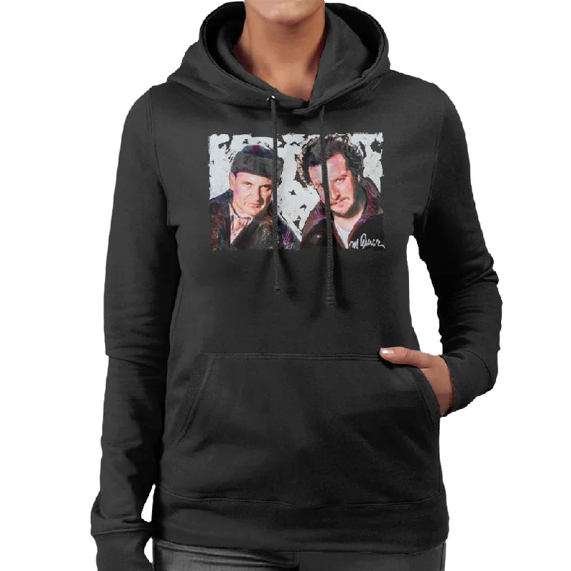 Sidney Maurer Original Portrait Of Dan Stern And Joe Pesci Home Alone Women's Hooded Sweatshirt Hoodie with Hem Drawcord Adjustable Customizable