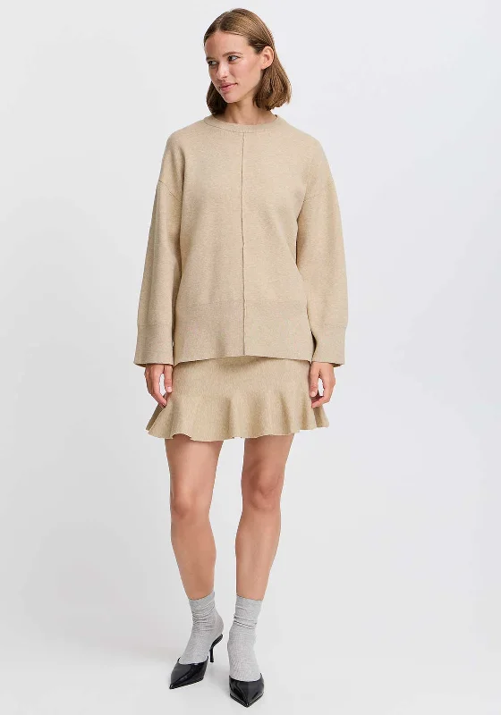 b.young Otari Relaxed Fit Jumper, Beige Embroidered Appliqued Beaded