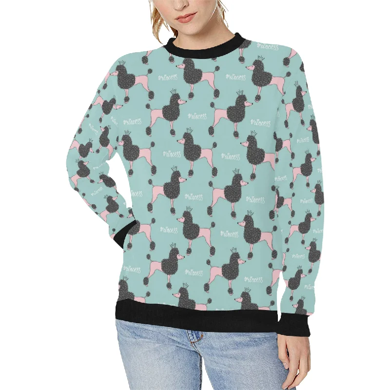 poodle dog green background Women's Crew Neck Sweatshirt Hoodie with Velcro Closure Adjustable Secure