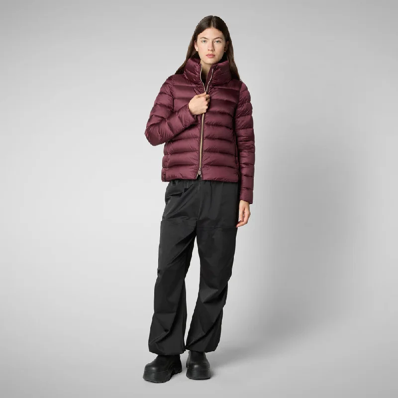 Save The Duck Lydia Jacket in Burgundy Black Wool Fabric Cashmere Fabric Tweed Fabric