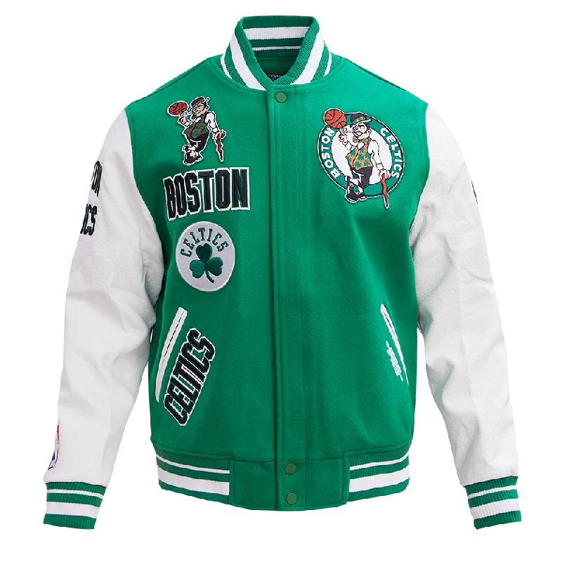 NBA BOSTON CELTICS RETRO CLASSIC MEN'S RIB WOOL VARSITY JACKET (KELLYGREEN/WHITE) Lace Jacket Ribbed Jacket Sequined Jacket