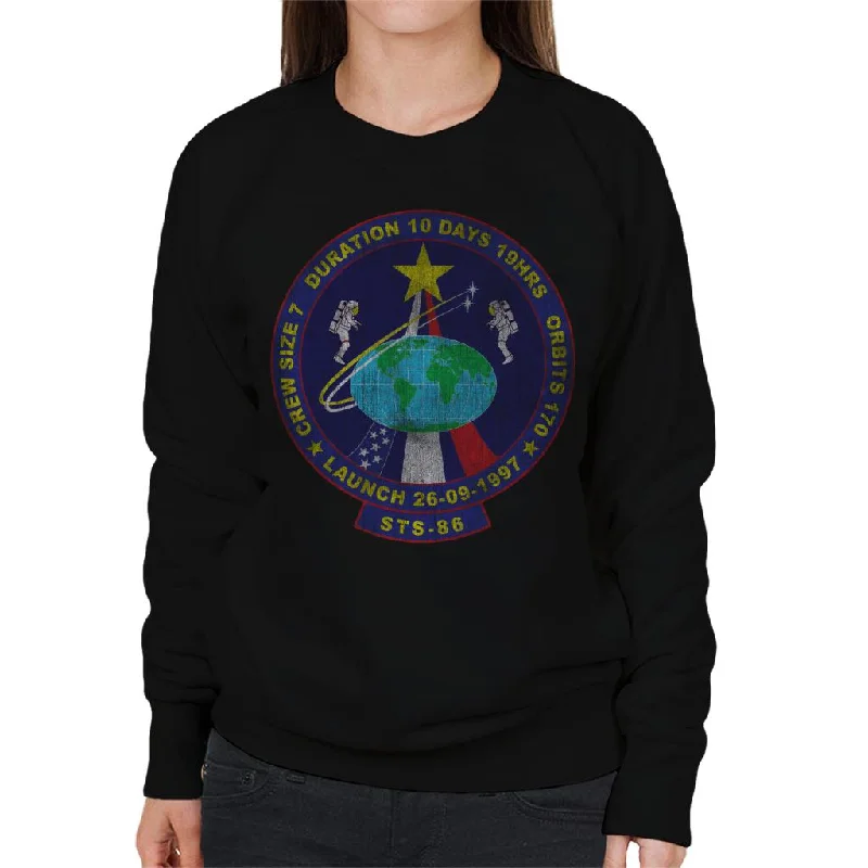 NASA STS 86 Atlantis Mission Badge Distressed Women's Sweatshirt Hoodie Crop Top Short Trendy
