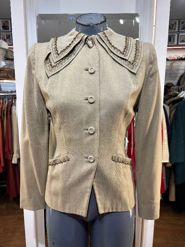 40s Brown Suit Jacket With Embroidery Beaded Detail Knit Jacket Woven Jacket Fleece Jacket
