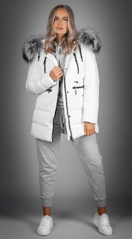 OUTLET Luxy Padded Jacket - White x Silver Mist Trench Coat Raincoat Waterproof Jacket