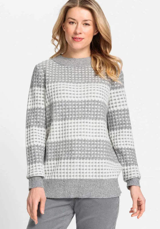 Olsen Henny Grid Stitch Jumper, Grey Iron Safe Non-Iron Wrinkle Free