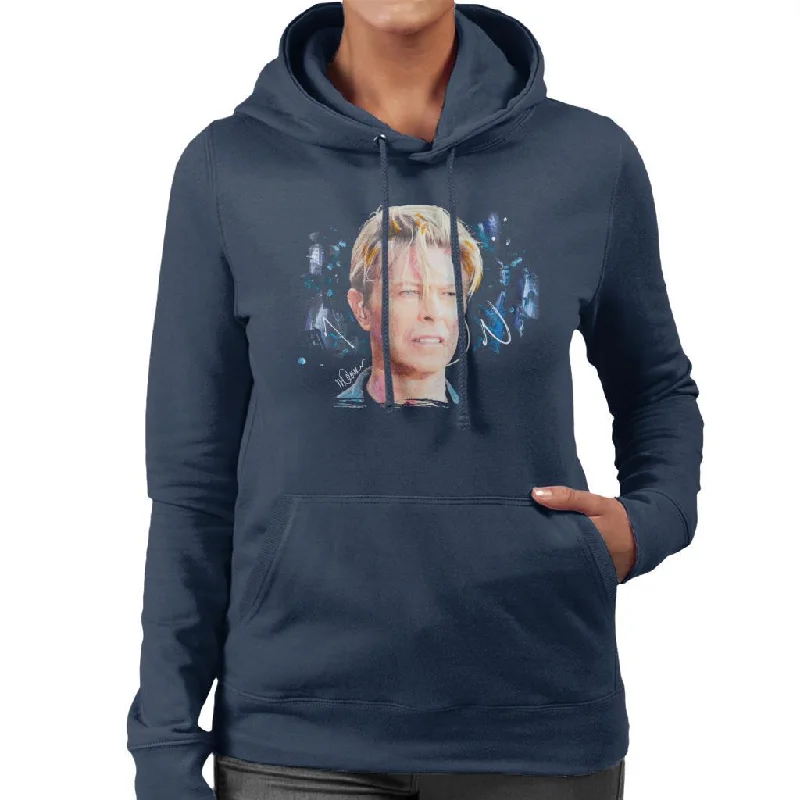 Sidney Maurer Original Portrait Of David Bowie Live Women's Hooded Sweatshirt Hoodie with Mock Neck Collared Structured