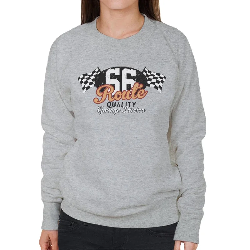Route 66 Garage Services Racing Flag Women's Sweatshirt Hoodie with V-Neck Classic Versatile