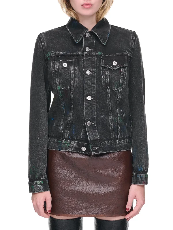 Painted Denim Jacket (S51AM0476-S30842-BLACK) Fleece Jacket Down Jacket Feather Jacket