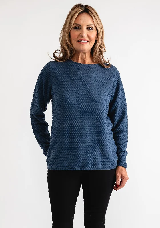 Freequent Dodo Textured Sweater, Blue Spandex Rayon Corduroy