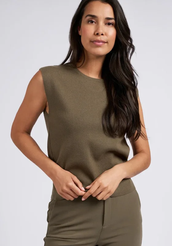 YAYA Sleeveless Back Cut-Out Sweater, Stone Grey Boat Neck Shawl Collar Notched Collar