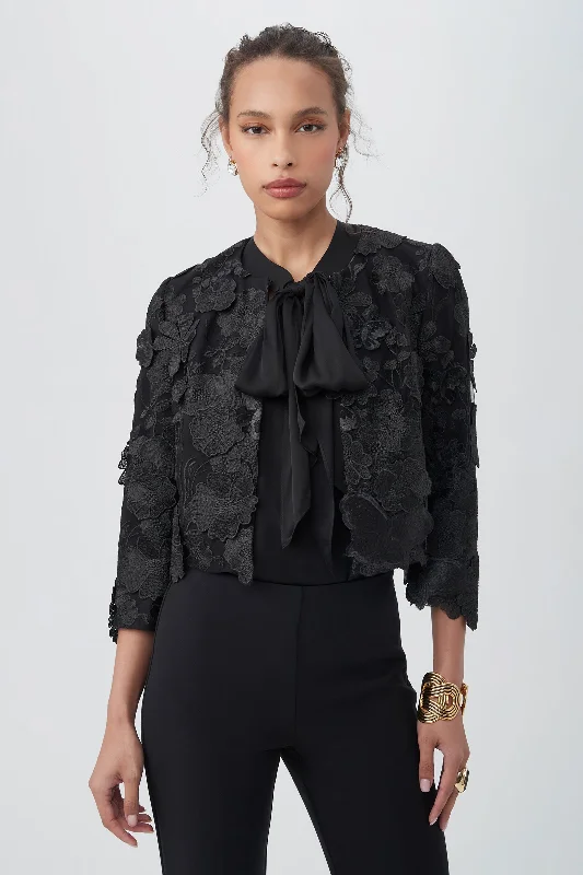 Dalina Embroidered Three-Quarter Sleeve Jacket Rayon Jacket Velvet Jacket Corduroy Jacket