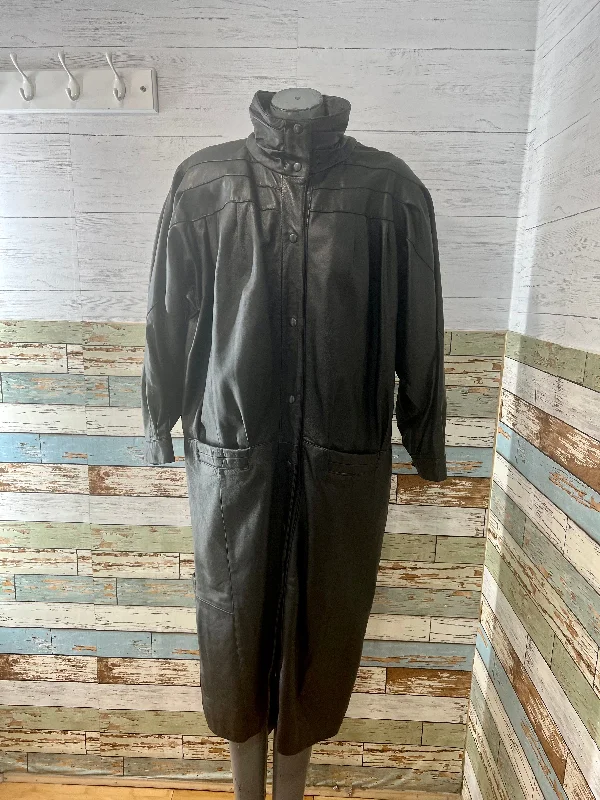 80’s High Neck Long Leather Jacket Satin Fabric Silk Fabric Chiffon Fabric