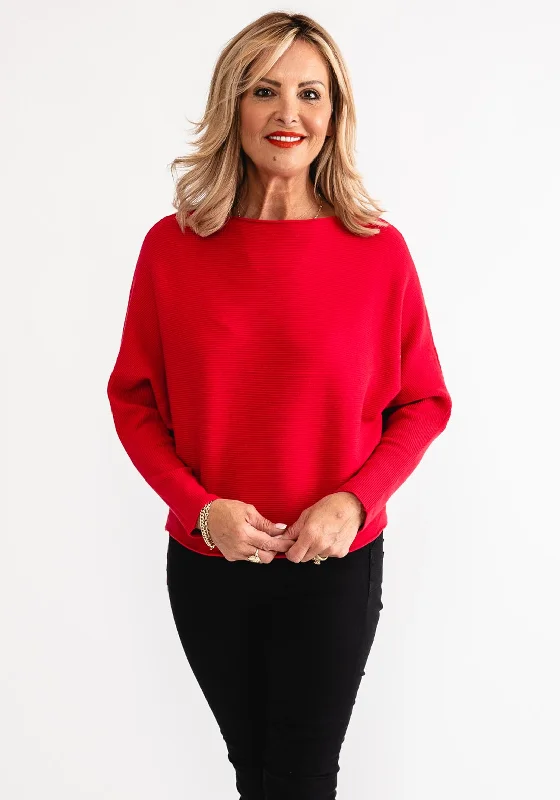 D.E.C.K By Decollage One Size Ribbed Sweater, Red Terry Blend Velvet Blend Canvas Blend