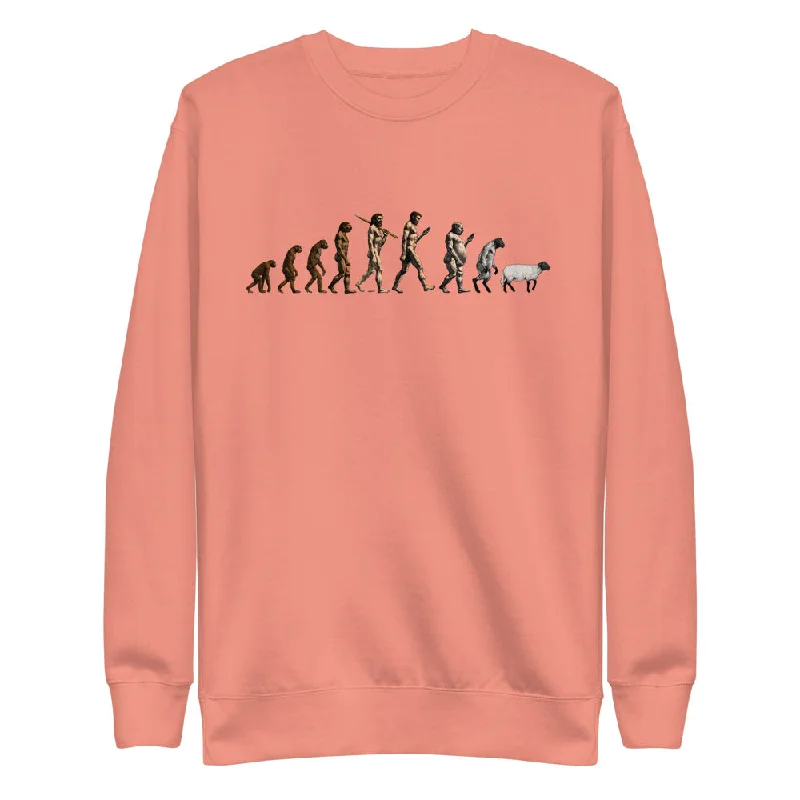 March of Devolution Sheeple Unisex Premium Sweatshirt Hoodie with Puffed Sleeves Voluminous Trendy
