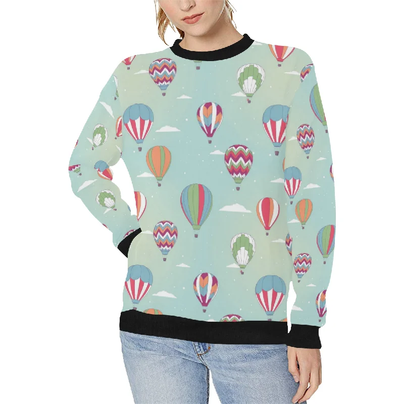 Hot Air Balloon design Pattern Women's Crew Neck Sweatshirt Hoodie with Ribbed Hem Stretchable Secure