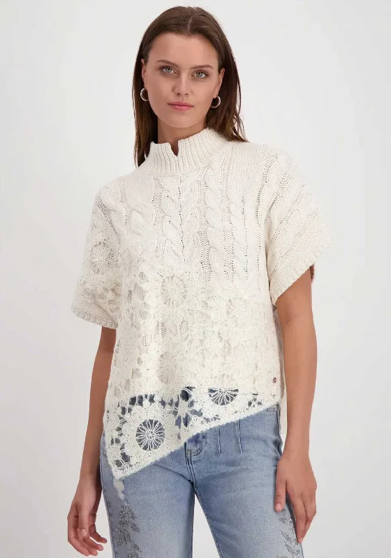 Monari Floral Sequin Cable Knit Sweater, Cream Zippered Front Buttoned Front Snap Front