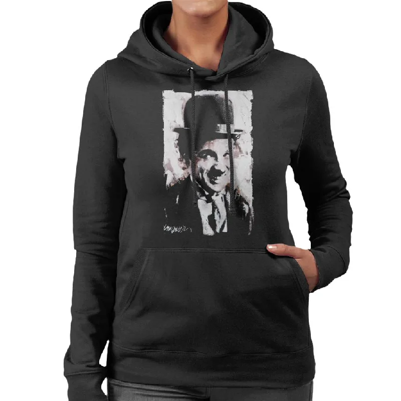 Sidney Maurer Original Portrait Of Charlie Chaplin Smiling Women's Hooded Sweatshirt Hoodie with Rolled Sleeves Casual Relaxed