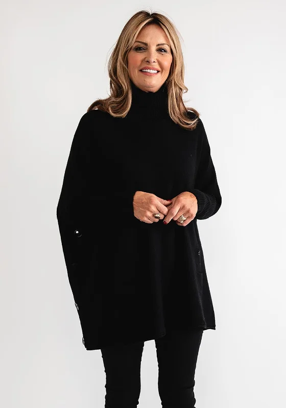 Serafina Collection Polo Neck Batwing Jumper, Black Mesh Fabric Canvas Fabric Denim Fabric