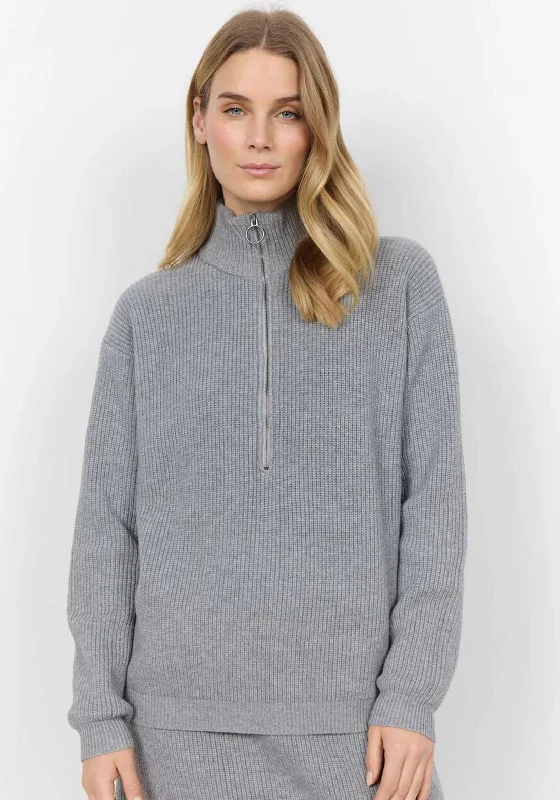 Soyaconcept Half Zip Rib Knit Jumper, Grey Rayon Fabric Velvet Fabric Corduroy Fabric