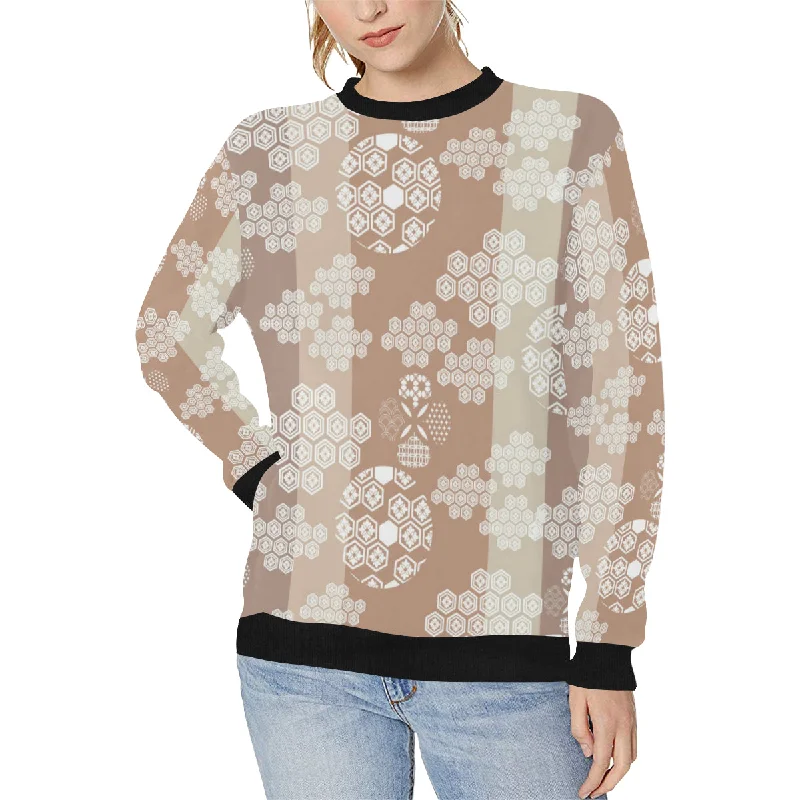 Beautiful hexagon japanese  pattern Women's Crew Neck Sweatshirt Hoodie with Back Slit Movement Comfort