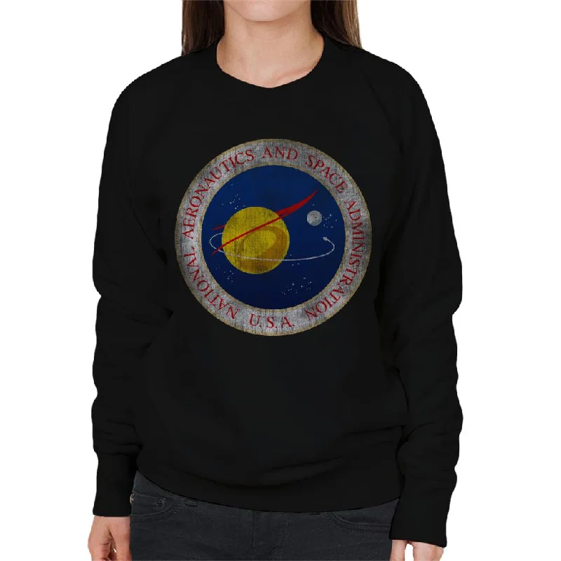 NASA Seal Insignia Distressed Women's Sweatshirt Hoodie with Hem Drawcord Adjustable Customizable