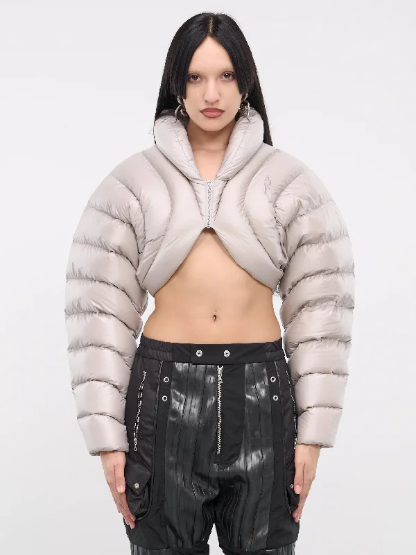 Ion Cropped Puffer Jacket (14006AW-BEIGE) Welt Pockets Slit Pockets Flap Pockets