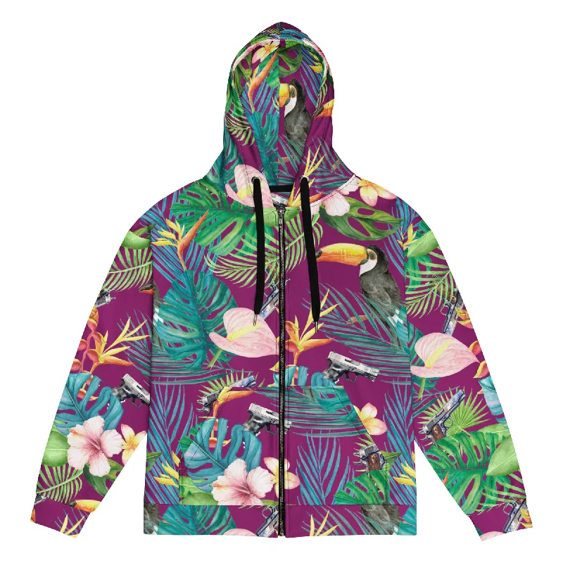 Hibiscus Bang Bang Hawaiian Zip Hoodie Hoodie with Hem Detail Decorative Unique