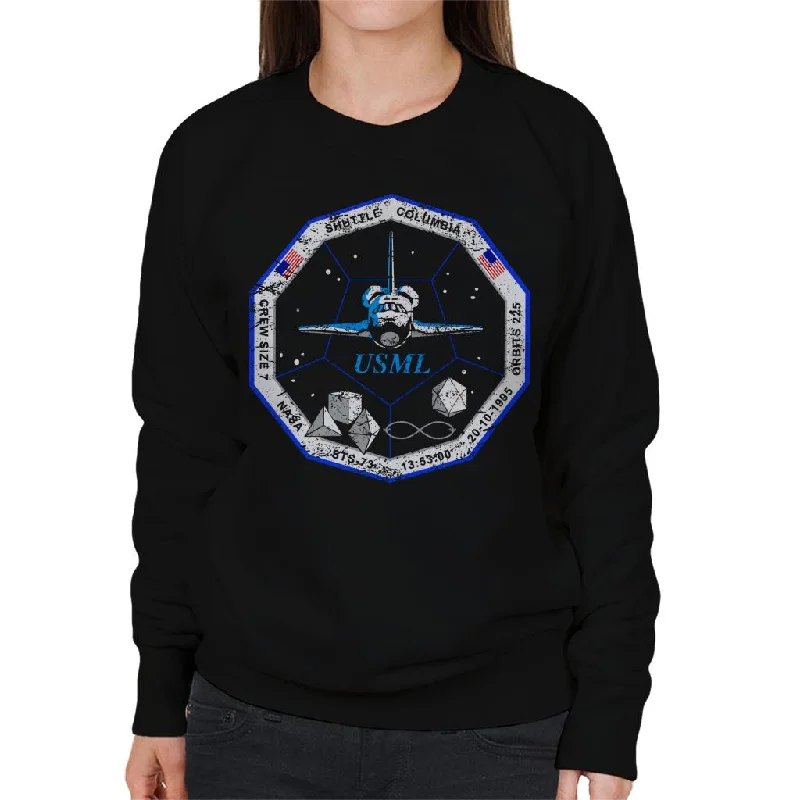 NASA STS 73 Columbia Mission Badge Distressed Women's Sweatshirt Hoodie with Typography Text Message