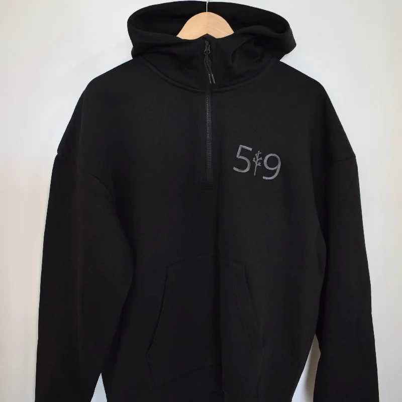 EMBROIDERED SCUBA DROP SHOULDER 1/2 ZIP HOODIE (UNISEX) Hoodie with Hem Lace Feminine Delicate