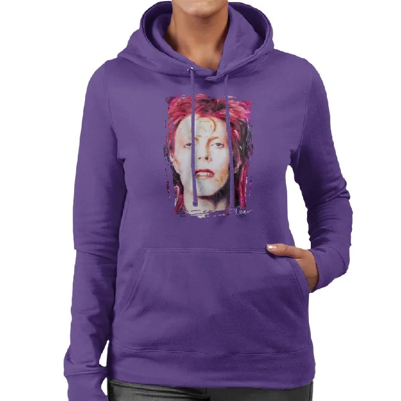 Sidney Maurer Original Portrait Of David Bowie Red Hair Women's Hooded Sweatshirt Hoodie with Hem Applique Textured Unique