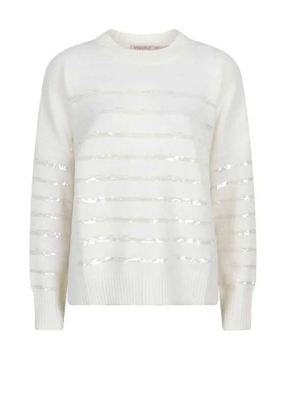 Esqualo Sequin Striped Jumper, Off White Nylon Fabric Polyester Fabric Spandex Fabric