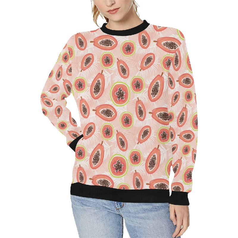 papaya leaves pattern Women's Crew Neck Sweatshirt Hoodie with Back Slit Movement Comfort