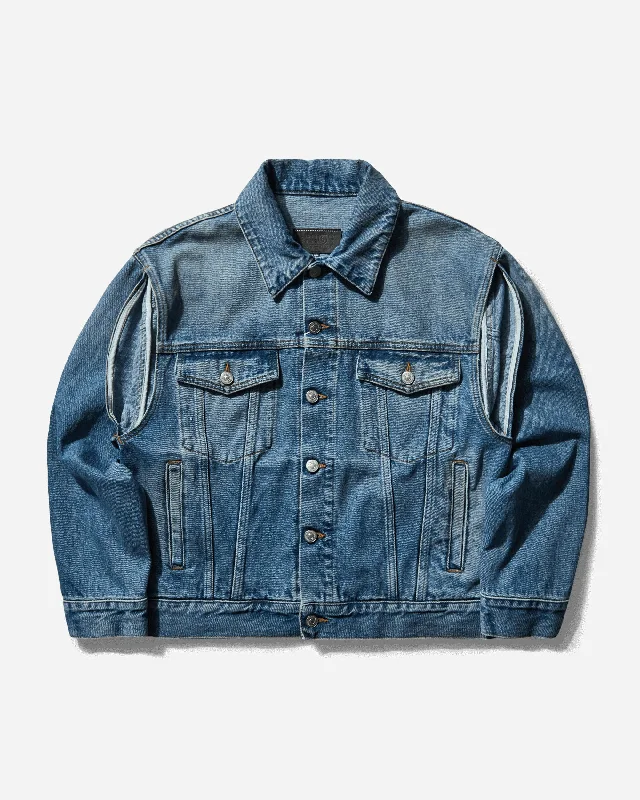 Women's Deconstructed Denim Jacket Medium Blue Mesh Jacket Canvas Jacket Denim Jacket