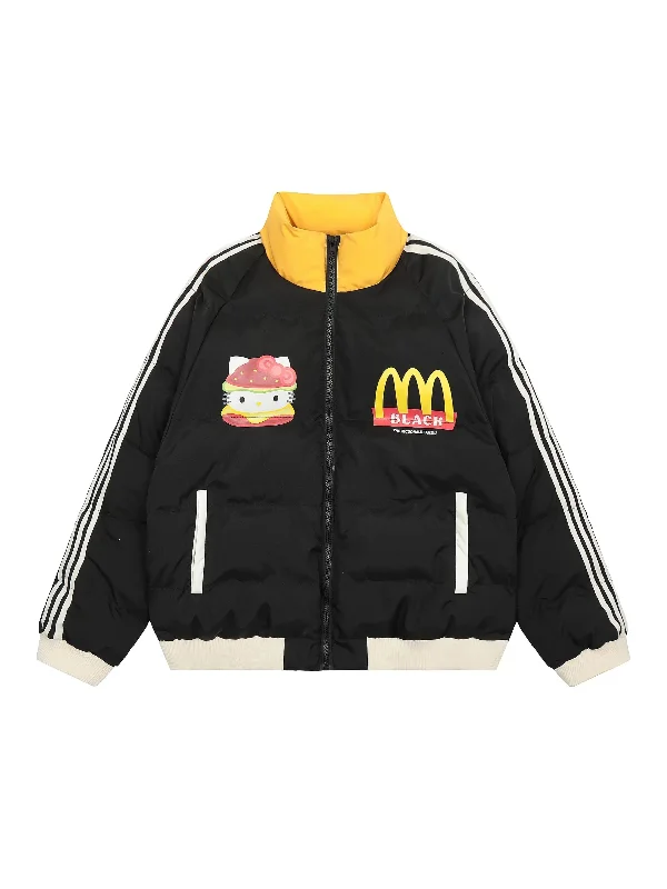 'Lovin it' Kawaii Streetwear  Strawberry Kitty Burger Puffer Jacket Jacket Blazer Coat