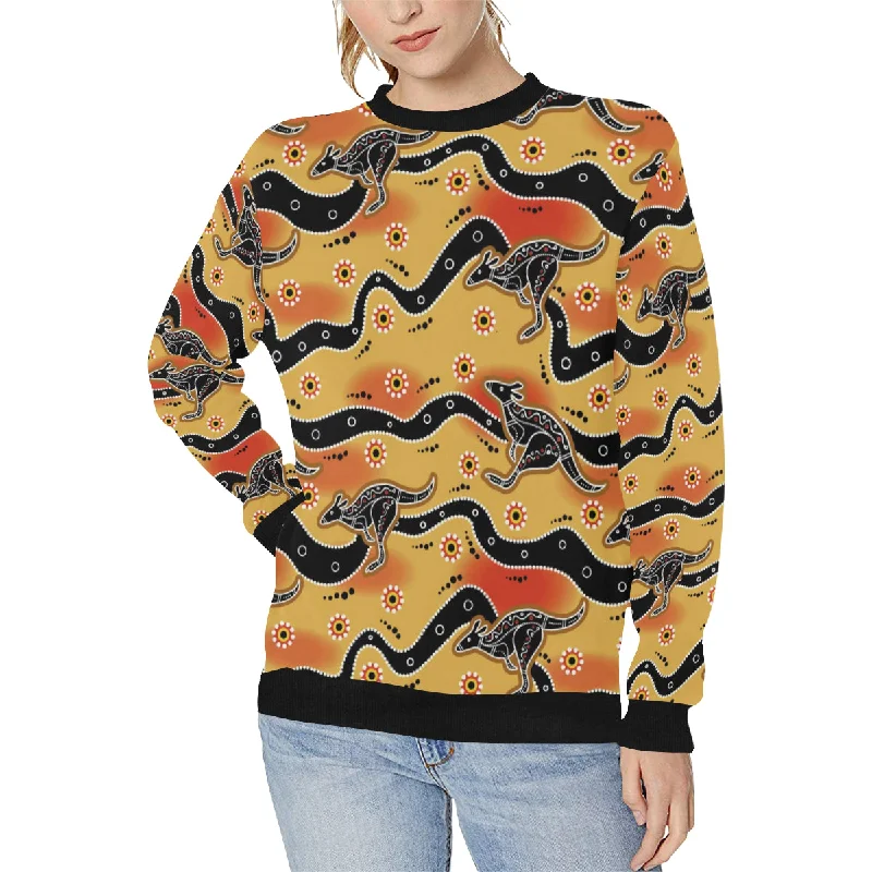 Kangaroo Australian aboriginal art pattern Women's Crew Neck Sweatshirt Hoodie with Zipper Placket Modern Functional