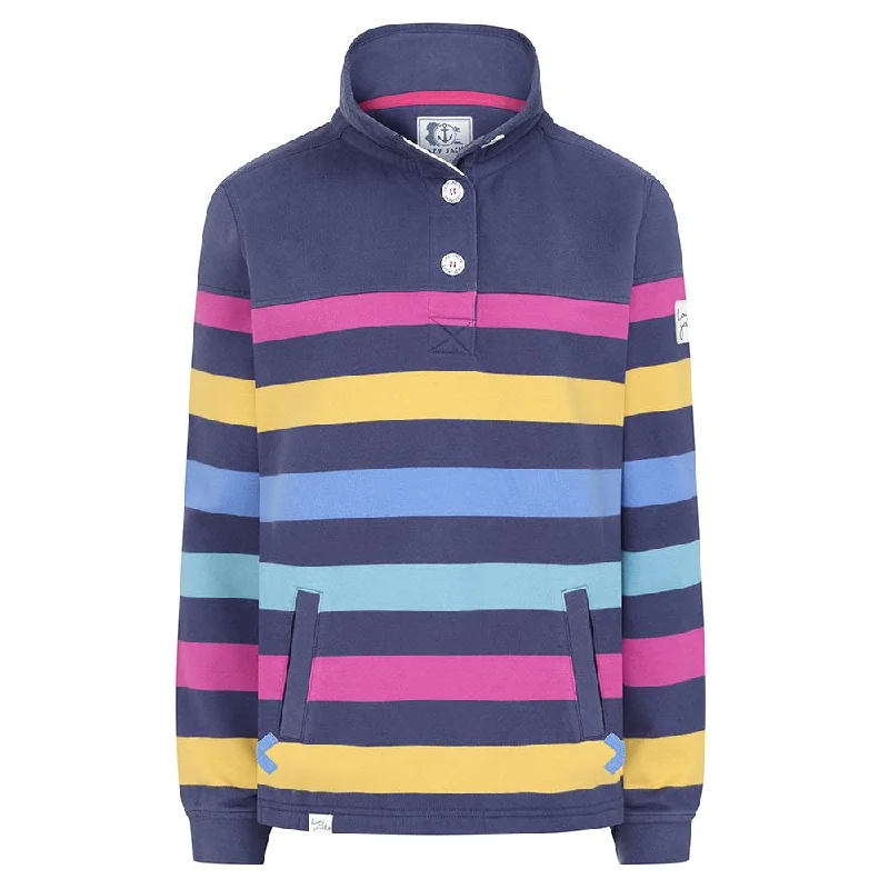 LJ6 - Striped Button Neck Sweatshirt - Multi Hoodie with Hem Ribbing Snug Secure