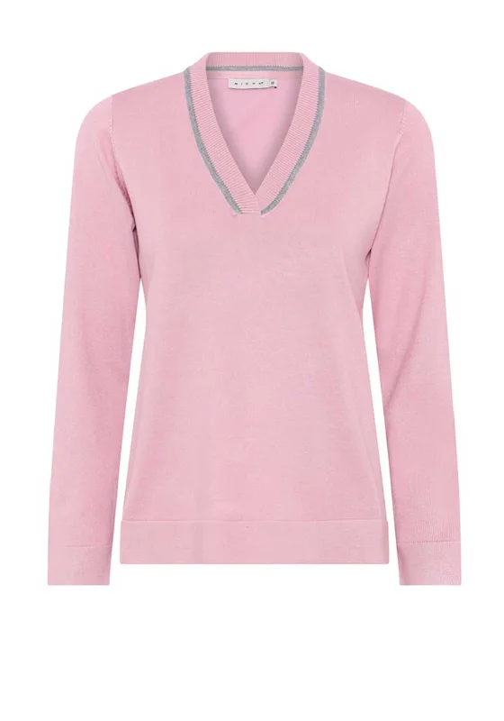 Micha V Neck Sweater, Baby Pink Fitted Loose Oversized
