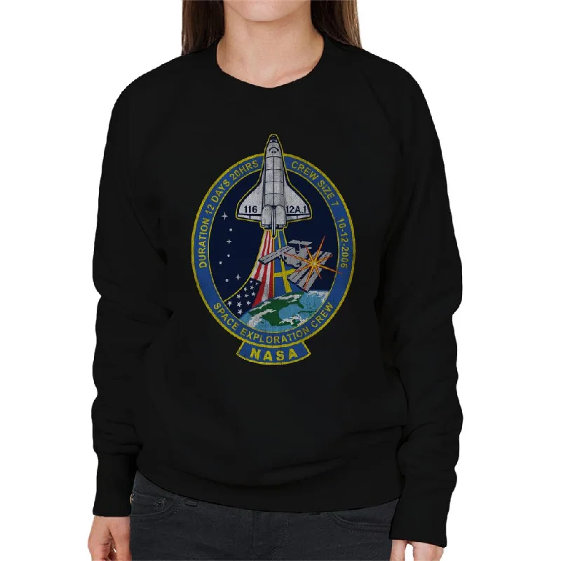 NASA STS 116 Discovery Mission Badge Distressed Women's Sweatshirt Zip Hoodie Drawstring Kangaroo Pocket