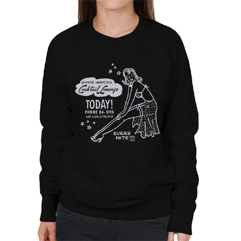 Route 66 Dinner Dancing Cocktail Lounge Women's Sweatshirt Hoodie with Magnetic Closure Innovative Modern