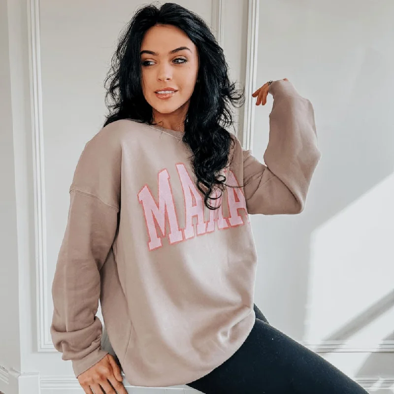 Neutral Mama Sweatshirt - Tan Hoodie with Ribbed Neckline Snug Warm