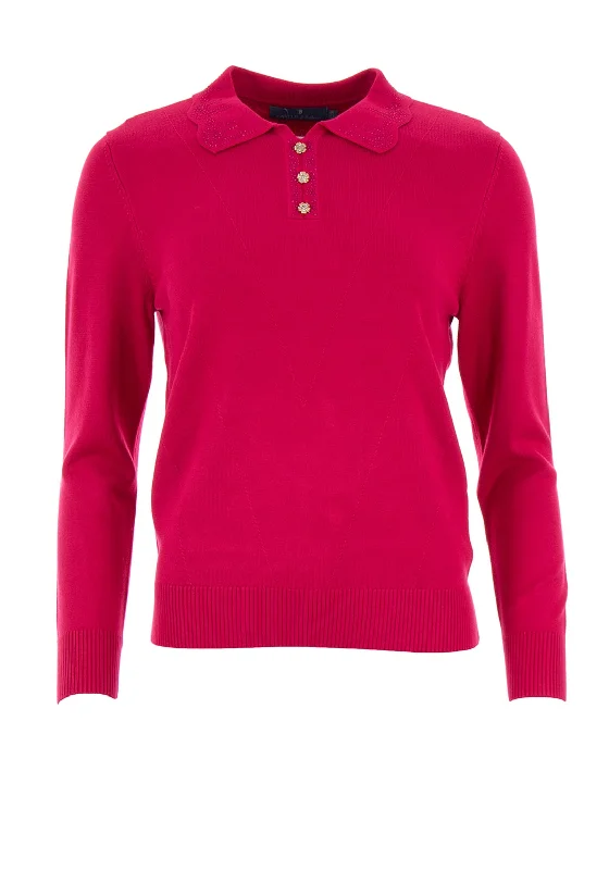 Castle of Ireland Embellished Sweater, Pink Boat Neck Shawl Collar Notched Collar