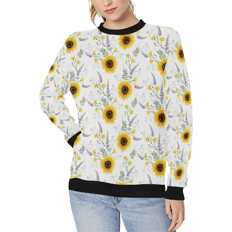 beautiful sunflowers pattern Women's Crew Neck Sweatshirt Hoodie with Toggle Buttons Decorative Unique
