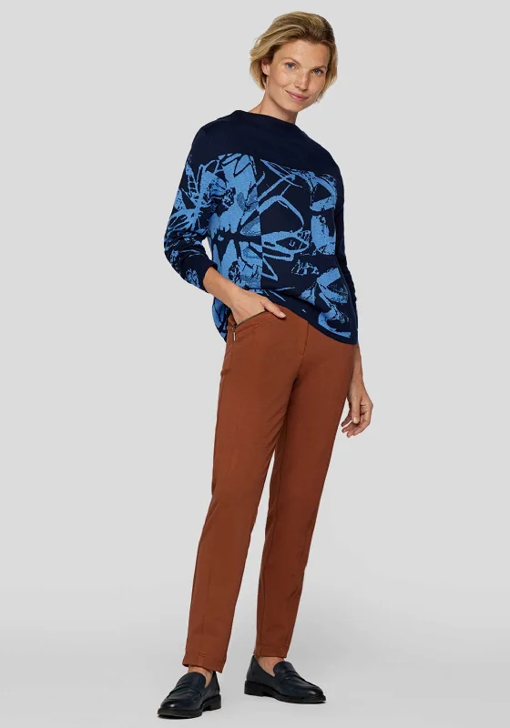 Rabe Contrast Printed Jumper, Navy Solid Color Striped Floral Print