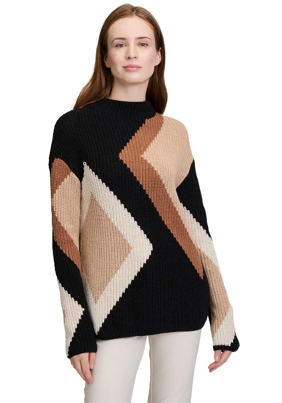 Betty Barclay Geometric Print Knitted Jumper, Black Transparent Opaque Sheer