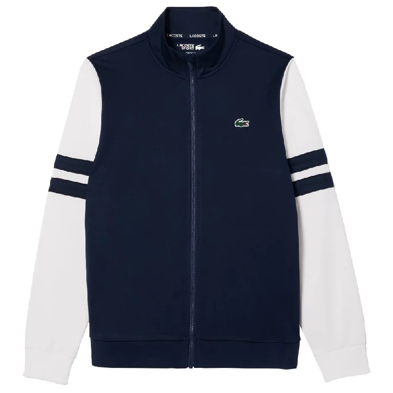 Lacoste Men's Striped Tennis Jacket - Navy Blue/White Satin Jacket Silk Jacket Chiffon Jacket
