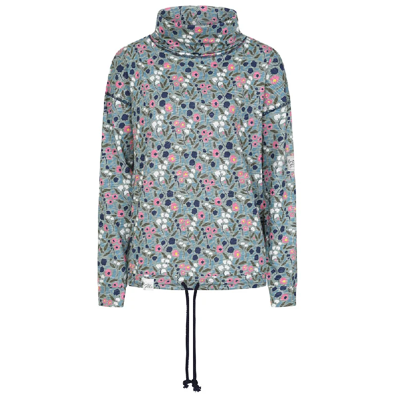 LJ63P - Ladies' Patterned Roll Neck Sweatshirt - Pansy Hoodie with Earth Tones Natural Calm